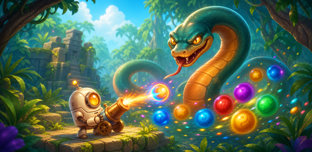 A colorful snake approaches a robot defender in COPU.